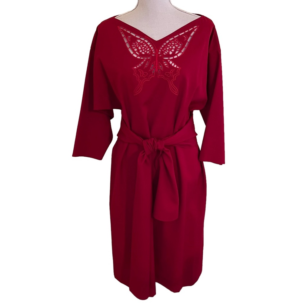 Ricki Freeman for Teri Jon Vintage Red Embroidered Cutout Sheath Dress 12